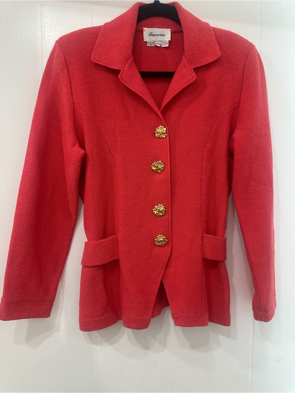 Bright pink Vintage late 80’s  Tailored Blazer with Gold Floral Buttons